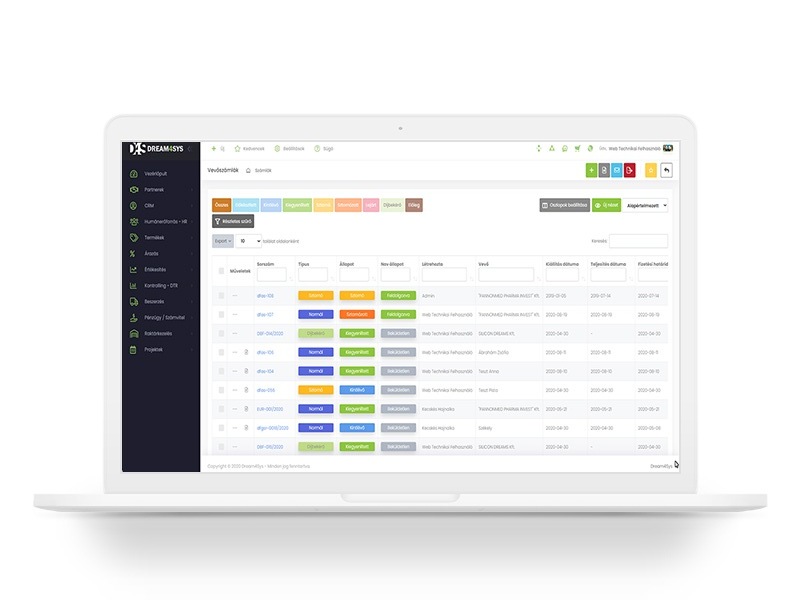 D4S Vállalatirányítási Rendszer listanézet